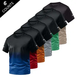 Men’s Short-Sleeve T‑Shirts, 6‑Pack — Light Gradient Colorblock Crew Neck, 100% Polyester, Breathable Quick-Dry Activewear for Outdoor Casual Wear, Gym, Running, Basketball, Cycling, Sports Training