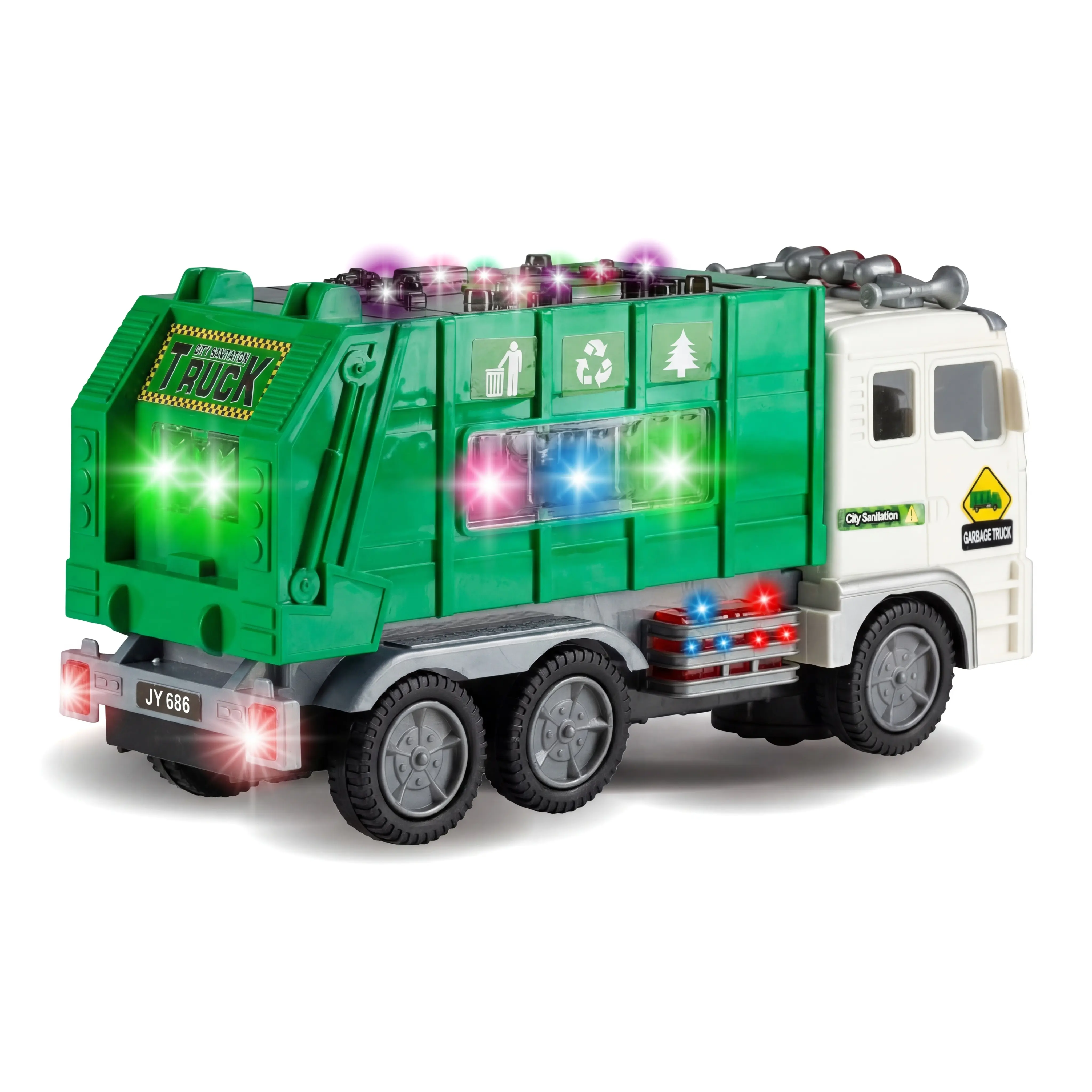 Wingtop Bump & Go Green Sanitation Truck Toy - Electric Battery-Operated City Cleanup Vehicle, 4D Flashing Lights, Realistic Sounds, Unisex Learning Toy for 6-8 Years Kids