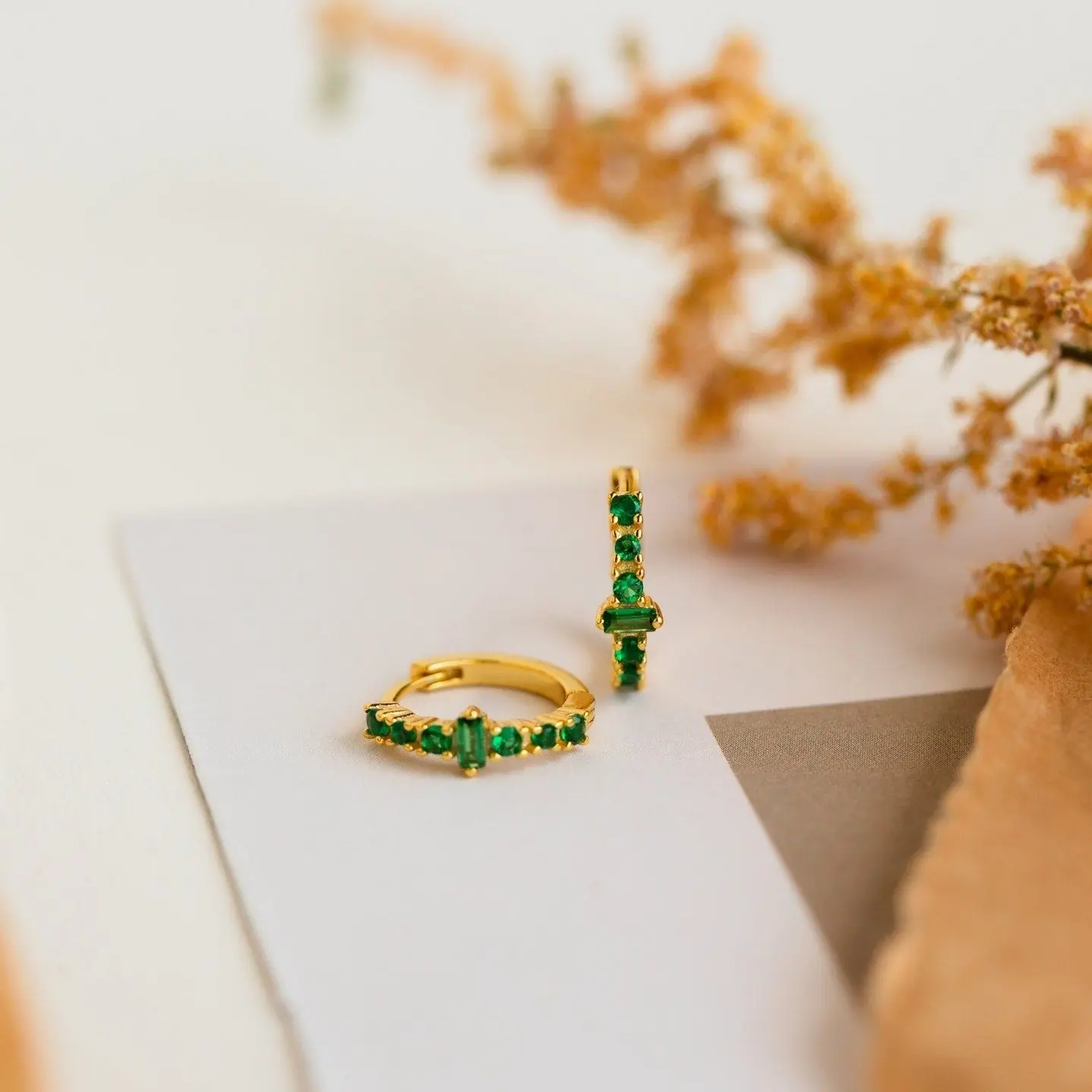 Ireland Emerald Huggies by Caitlyn Minimalist - Beaded Green Gemstone Huggie Earrings for Everyday Wear - Dainty Jewelry - Best Friend Birthday Gift