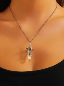 1 fashionable and luxurious cross shaped imitation dragon necklace, exquisitely designed trendy and cool rectangular pendant necklace, suitable for women's perfect gift chain decoration, Dainty Cross Necklace