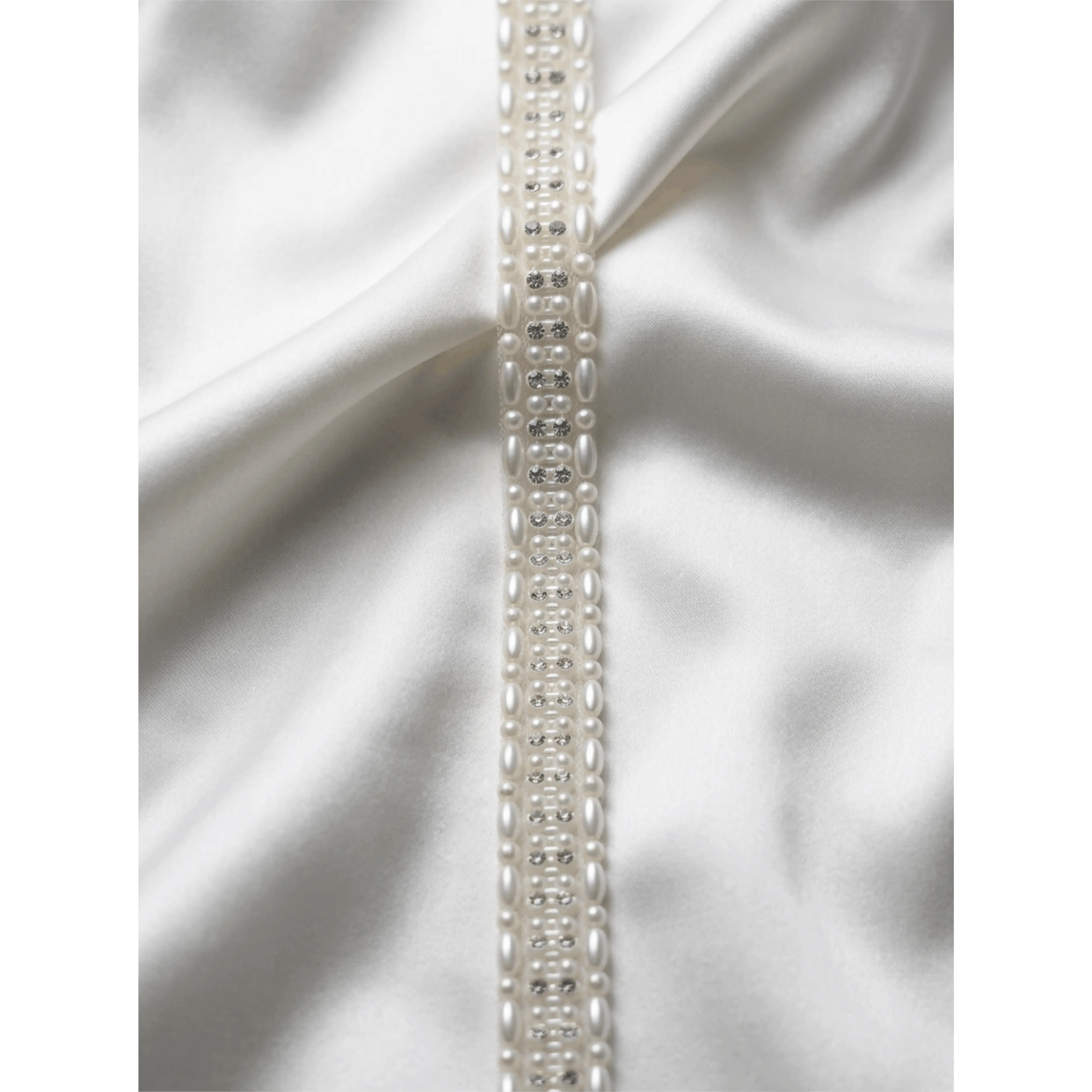 Silver Pearl Rhinestone Trim – Wide Beaded Trim, Bridal Wedding Embellishment, Crystal Trim, Self Adhesive or Sew On, 1” Seam Allowance