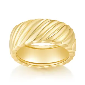 MINDDHA 14K Yellow Chunky Croissant Ring for Women | Bold Twisted Braided Design | Gold Plated Dome Statement Ring | Trendy Chunky Signet Ring | Size 4-12