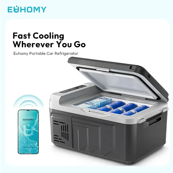 Euhomy 12V 11Q Compact Bluetooth Enabled Mini Fridge - Portable Dual-Mode Car Freezer Cooler with Digital Temperature Control for RV Camping, Home Appliance