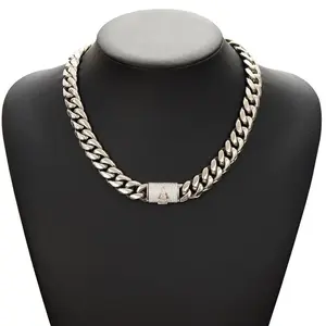 Men's 14mm Chunky Silver Diamond-Cut Initial Cuban Link Chain Necklace, Non-Tarnish Stainless Steel Chain & Link, Bling Accessory for Party & Daily Wear (20/24/30in) – Spring Glowup Guys' Gift