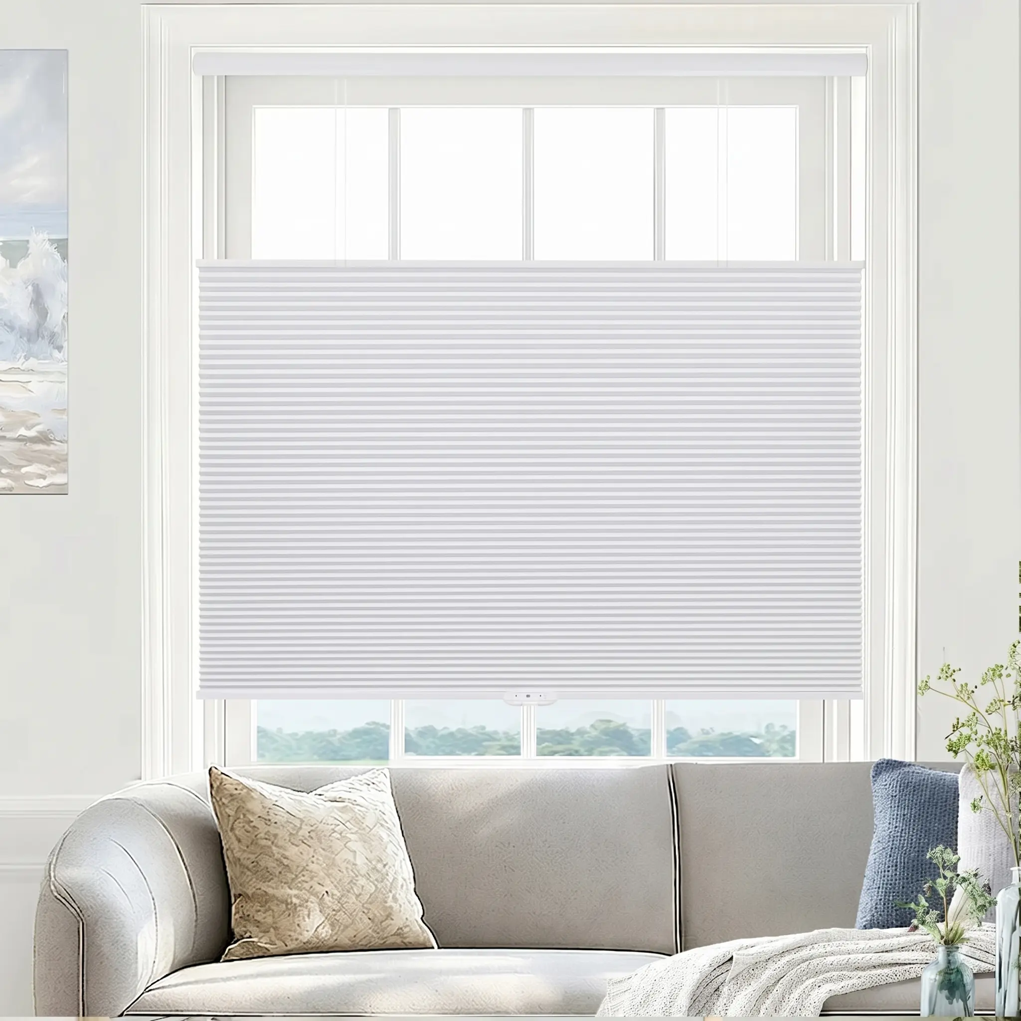 LUX PAN Cordless Blackout Honeycomb vertical Blinds, Top Down Bottom Up, No Drill Custom Size Cellular Shades, Light Blocking Window Cover for Bedroom  Windowshades   - White