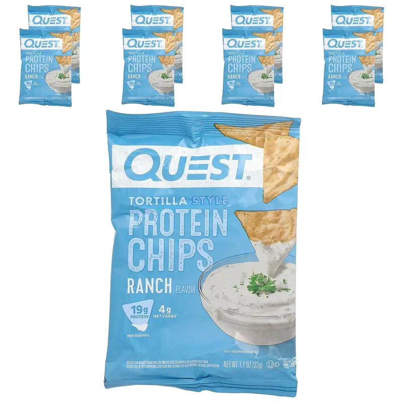 Quest Nutrition Tortilla Style Protein Chips, Ranch, 8 Bags, 1.1 oz (32 g) Each