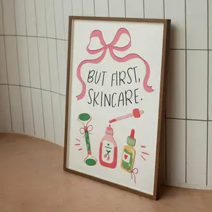 Skincare Wall Art, Aesthetic Girly Funny Bathroom Decor, Self Care Poster, Makeup Prints, Pink Coquette Bow Art  DIGITAL Poster ( PRODUCT DOES NOT INCLUDE FRAME )