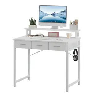 32 Inch Compact Computer Desk With 3Drawers & Monitor Stand Home Office Desk Writing Desk With Adjustable Feet For Study Room