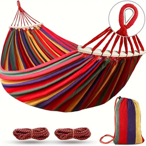 2 Person Double Camping Hammock 600LBS Capacity| Anti-Rollover with Spreader Bar, 78.7"x59" Canvas Swing Bed for Outdoor Garden Travel Backpacking