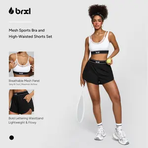 BRXL 【Discount for live】2 Piece Workout Set Sports Bra with Removable Pads and Shorts with Hidden Pocket No Underwear Needed for Women Yoga and Daily Wear#Summervibes-brxl-1