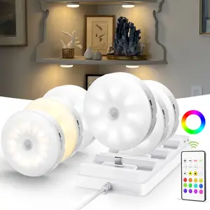 EZVALO Under Cabinet Lighting with Charging Station, 1000mAh Rechargeable Puck Lights with Remote, 3 Color Temps & RGB Closet Lights, Dimmable Motion Sensor Closet Lights for Shelf, Kitchen Easy Installation Renter-Friendly