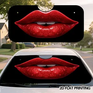 2D Flat Printing, 1pc Glossy Red Lips Design Car Windshield Sunshade, Fashionable Interior Additions, Designed to Block Heat And Sunlight, Perfect for Urban Streets, Weekend Getaways, And Hot Weather Parking Scenarios