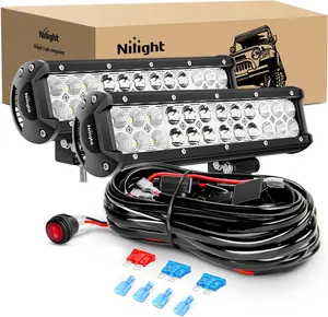 Nilight 2PCS 12-Inch 72W Spot-Flood Combo LED Lights Car, Off-Road Wiring Harness Included, High-Brightness Automotive Accessory with Arrow Tail Strip