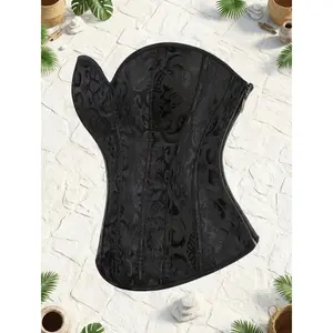 Classic Jacquard Corset with Court-Style Side Zipper, Strapless, Lace-Free, Outer Wear Women's Tight-Fitting Bodysuit Shapewear Overbust Corset