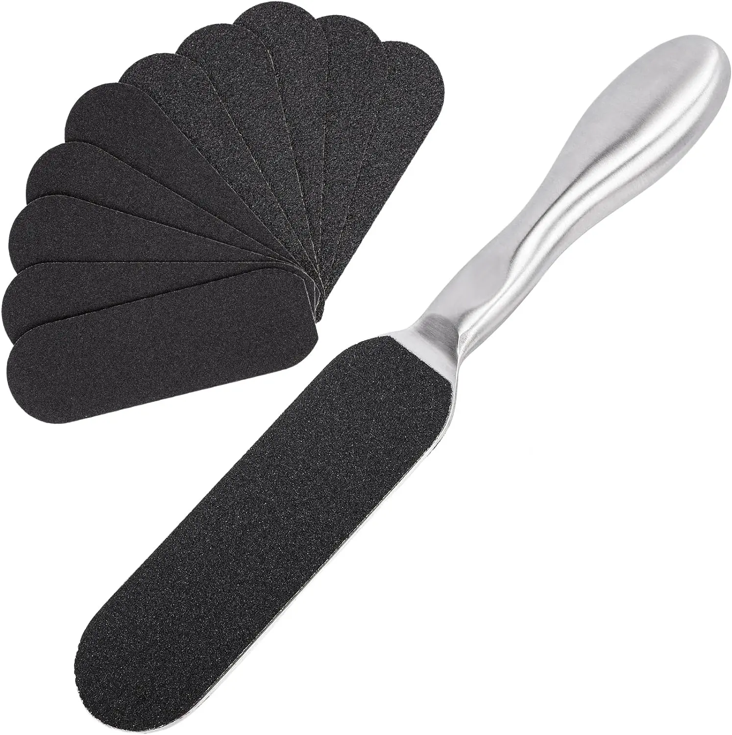 Biutee Foot File for Dead Skin Pedicure Foot Files Callus Remover Professional Sandpaper Pedicure Tools Reusable Stainless Steel Double Sided Foot Rasp Foot Scrubber Pedicure with 12 Replaceable Pads Manicure Nail Nail Care Smooth Handle Lightweight