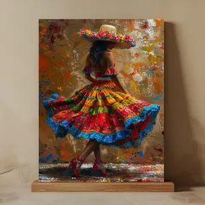 1 Piece Colorful Colombian Palenka Canvas Wall Art - Traditional Costume Latin Style Modern Decoration, 11.8x 15.7inch Wooden Frame Hanging Art, Living Room Bedroom Home Office Decoration, Christmas Gift, Cultural Artwork, Dynamic Pose Design, Rich Color