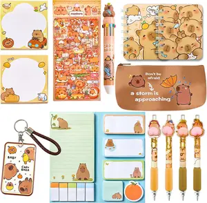 659 count Cute Capybara Stationery Set, Kawaii  Office Supplies Includes Fun Pencil Case Capybara Pen, Cartoon Sticky Notes Mini Notebooks Stickers Card Case As Capybara Gifts for Girls(Capybara)