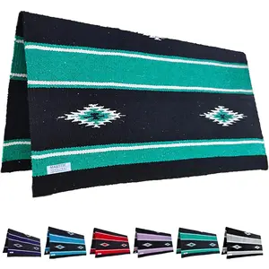 36"x 34" Navajo Design Acrylic Saddle Blanket -2.4 lbs (Turquoise Green and Black)