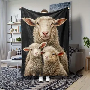 Cozy Sheep Family Flannel Fleece Blanket – Soft & Warm All-Season Throw for Home, Car, Nap Time & Family Gift