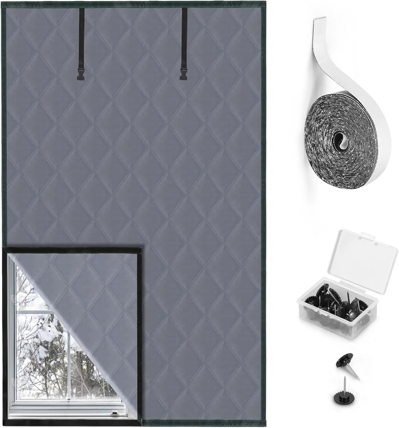 3 Layer Thermal Insulated Winter Window Cover 63" x 39" Gray Oxford Window Insulation Kit for Keeping Warm