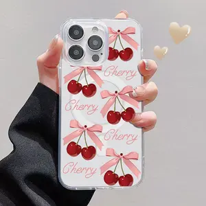 Premium magnetic clear phone case for iPhone 12/13/14/15/16/17 Pro Max, scratch-resistant and shockproof, with a cherry pattern, making it the ideal protective case for your smartphone
