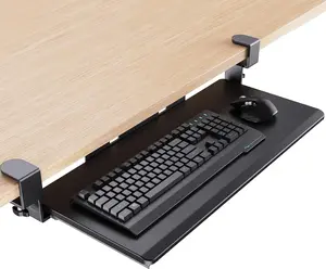 Keyboard Tray Under Desk, Keyboard Holder with C-Clamp Hardware, 26.5″ W x 11.8″ D Slide Out Computer Keyboard & Mouse Tray for Home Office, Black, Large