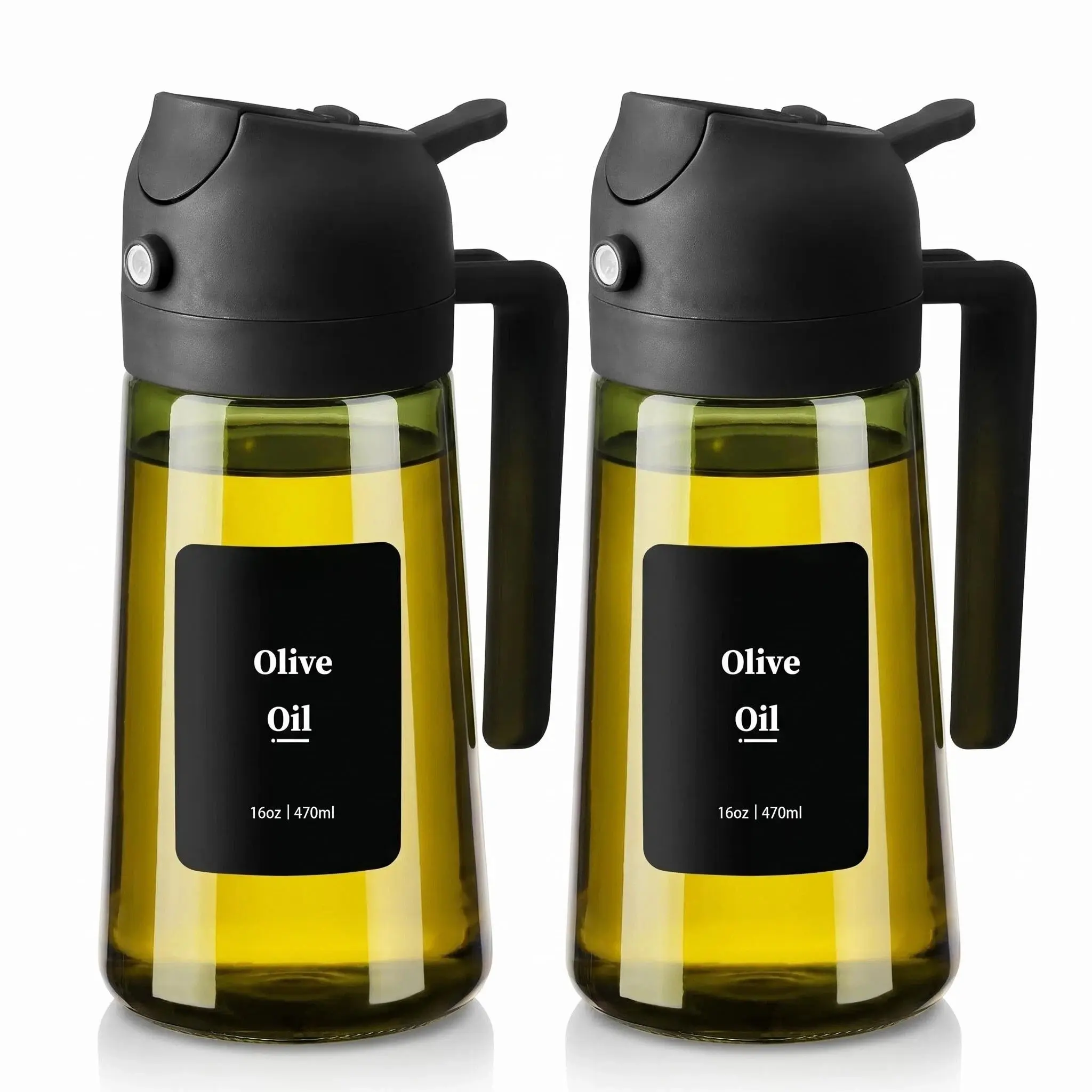 2 in 1 Olive Oil Sprayer for Cooking, 16oz Light-Proof Oil Dispenser for Kitchen, Leak-Proof Oil Spray Bottle for Air Fryer, Salad, BBQ, Baking, Grilling - Black