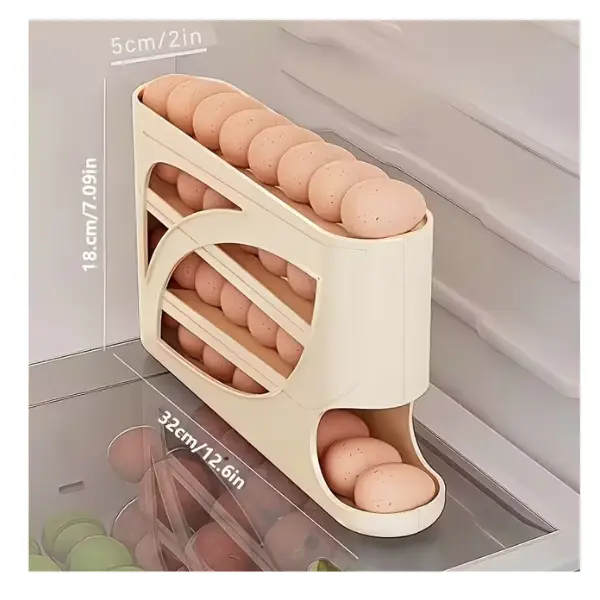 Automatic Rolling Egg Dispenser for Refrigerator, 4-Tier Large Capacity Egg Holder for Fridge, Stores up to 28 Eggs, Slim Gravity Fed Egg Organizer, No Assembly