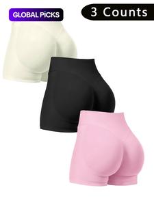 women's solid high waist sports shorts, breathable comfortable seamless skinny high stretch shorts, high waisted ladies sportswear for indoor outdoor wear, athletic shorts, workout clothes women, gym shorts