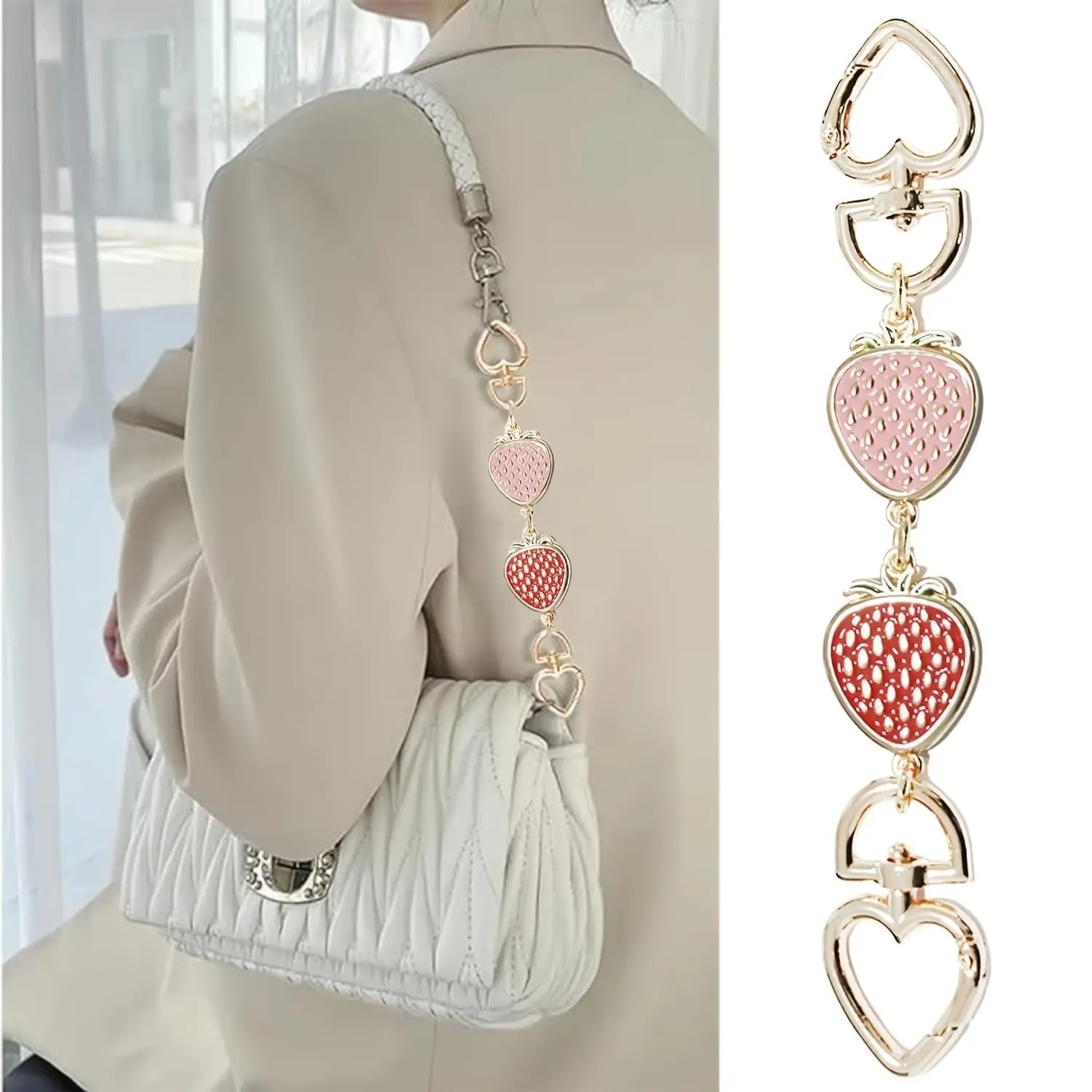 Purse Chain Extender - 3 Style Options Adjustable Strap Replacement for Women & Girls, Purse Accessories, Decorative Extension for DIY Wallet/Bag Making(Strawberry, Flower, Pearl) Purse Shoulder Straps