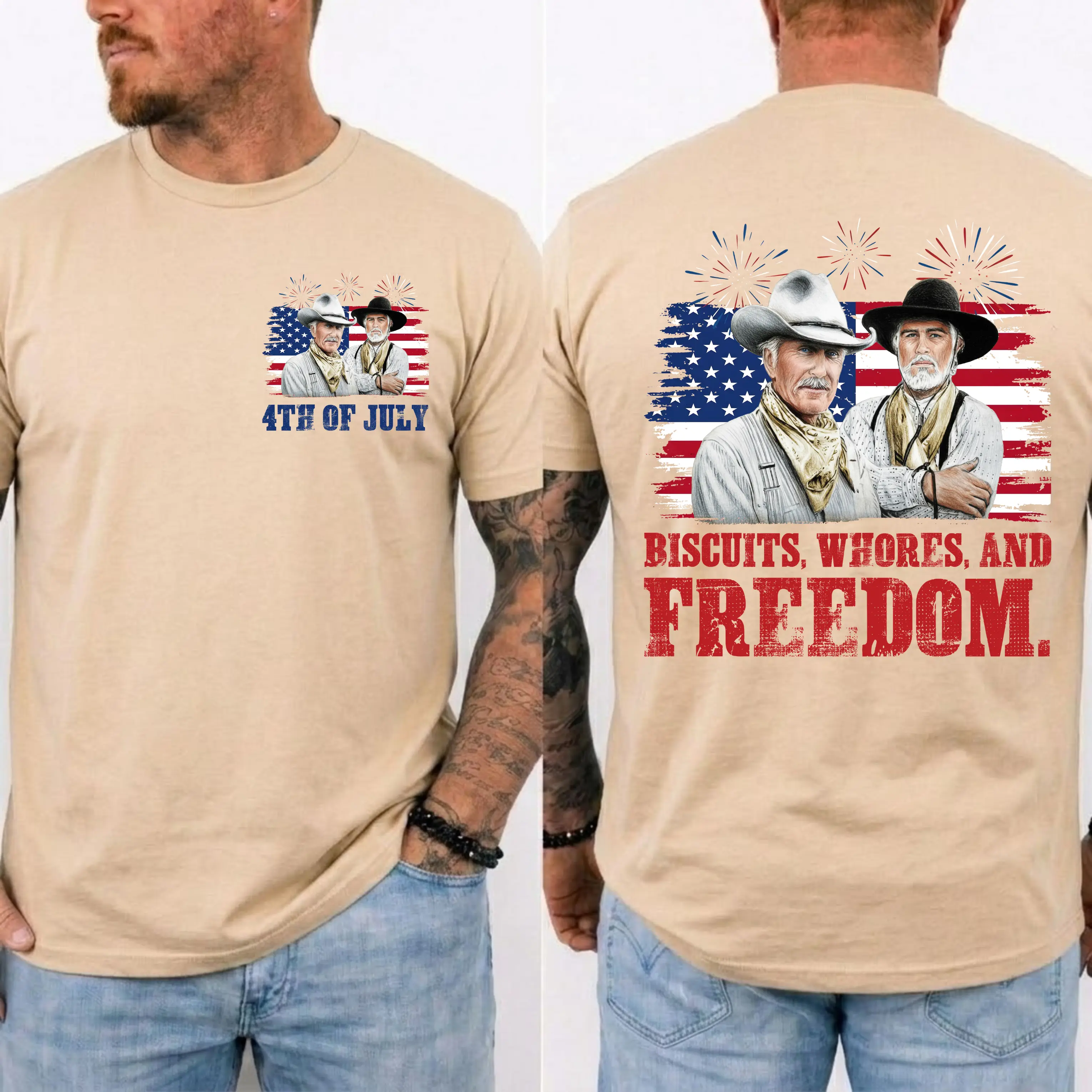 Fourth Of July Biscuits Whores And Freedom T-Shirt, 4th Of July Shirts, Happy 250th Anniversary America, Graphic Shirt, Unisex Fashion, Gift For Men And Women