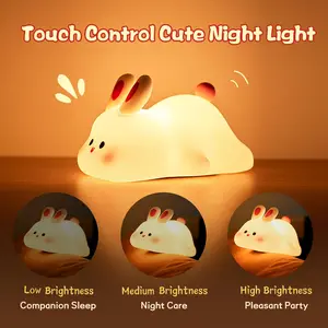 Cute Rabbit LED Night Light Touch Sensor Silicone Lamp Rechargeable Kids Bedside Nightlight Nursery Bedroom Decor Gift