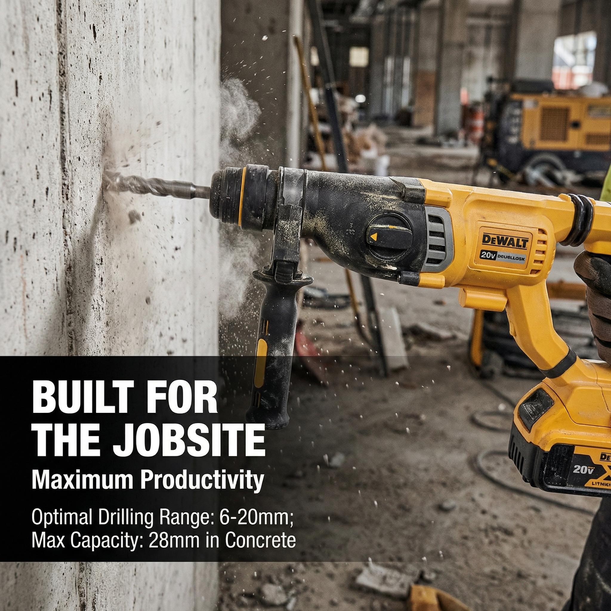 DeWalt DCH263 20V Brushless Rotary Hammer Drill for Concrete Drilling with 3.0J Impact Energy