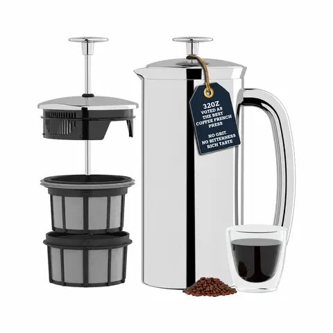 Espro P7 Stainless Steel French Press Coffee Maker Machine - 32oz Insulated Double Wall, Cool Outer Touch, Grit-Free Filter Kitchen Pot for Everyday Brewing, Personal Coffee Making & Tea (Compatible with Mugs)