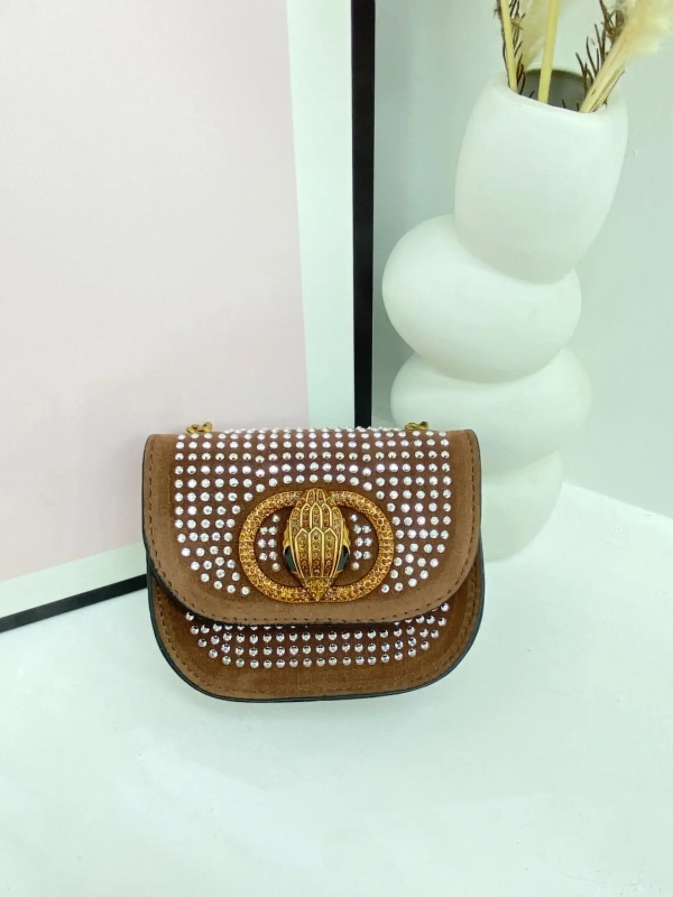 Elegant Rhinestone Crossbody Shoulder Bag, Casual Plain Design 