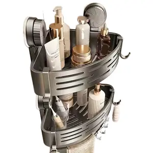 Space Saving Suction Cup Bathroom Shelf with Hooks for Organized Storage Solutions Shower