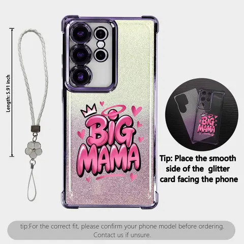 Crown Big Mama Quote Pattern Four Corner Anti-Fall Phone case for Galaxy S26 S25 S24 S23 S22 and iPhone 18Pro Max 17 Air 16Plus 15 14 13 12 11 XR XS cases, Transparent cover, Non-Yellowing, Shockproof Soft silicone, A gift for her or Mom.JL91-2