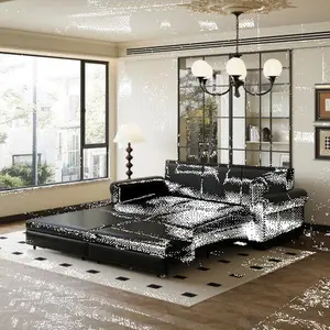 Chesterfield Sofa,93.7" King Pull Out Sofa Bed,3-in-1 Faux Leather Convertible Sleeper Sofa with Nailhead Trim & Rolled Arm,Multi-Functional Sofa Bed for Living Room,Bedroom,Black(old sku:W1885S00033)    RR