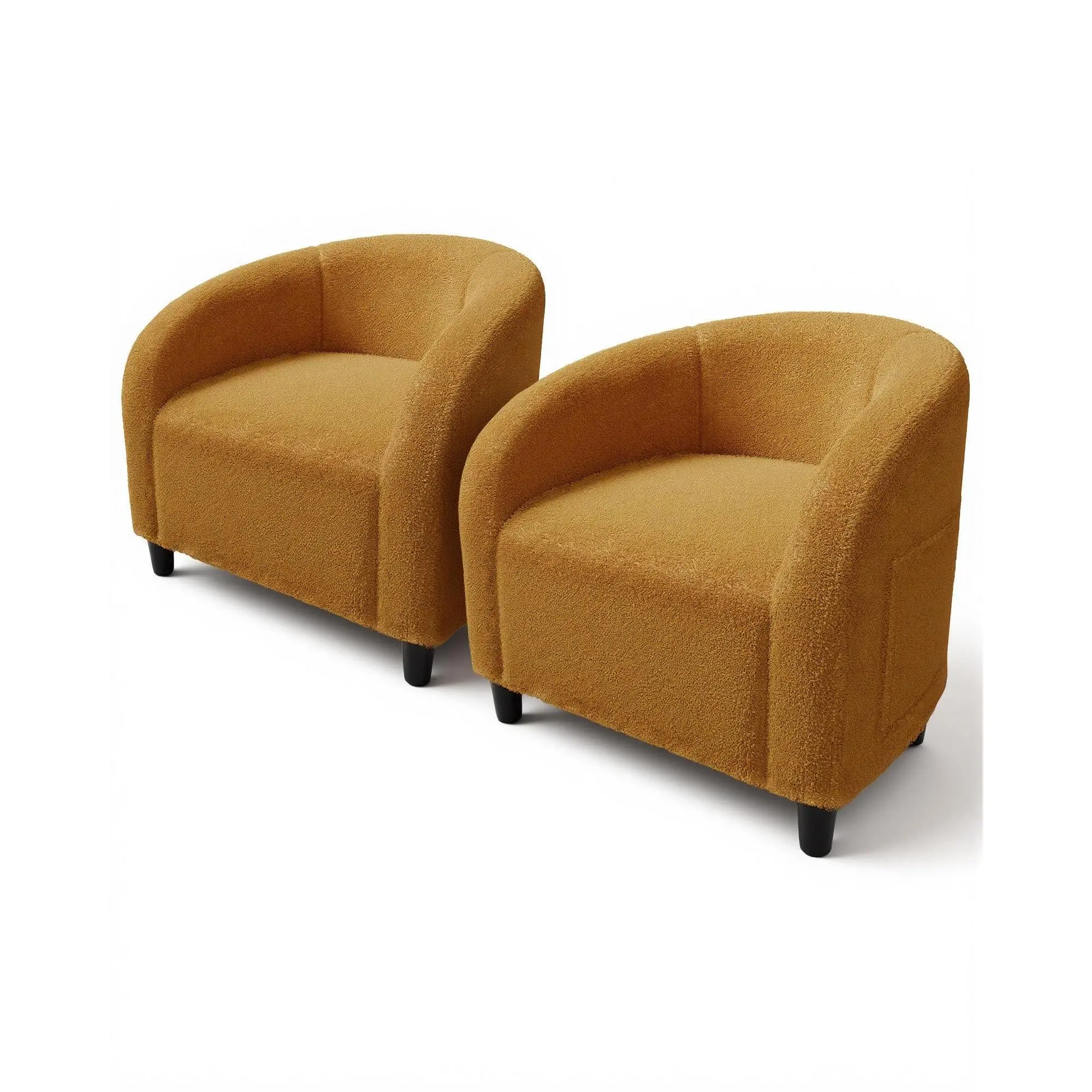 Garvee Accent Barrel Chair Set of 2 Boucle Club Chair Furry Sherpa Armchair Suitable for Living Room Bedroom Reception Room Office(Yellow)