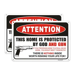 This  Is Protected By God And Gun Tin Sign 8x12 Inch, Funny No Trespassing Warning Metal Sign,  Security Yard Garage Decor home