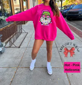 Faux Glitter Santa Sweatshirt: Hot Pink Preppy Christmas Sweater, Kids Xmas Crewneck