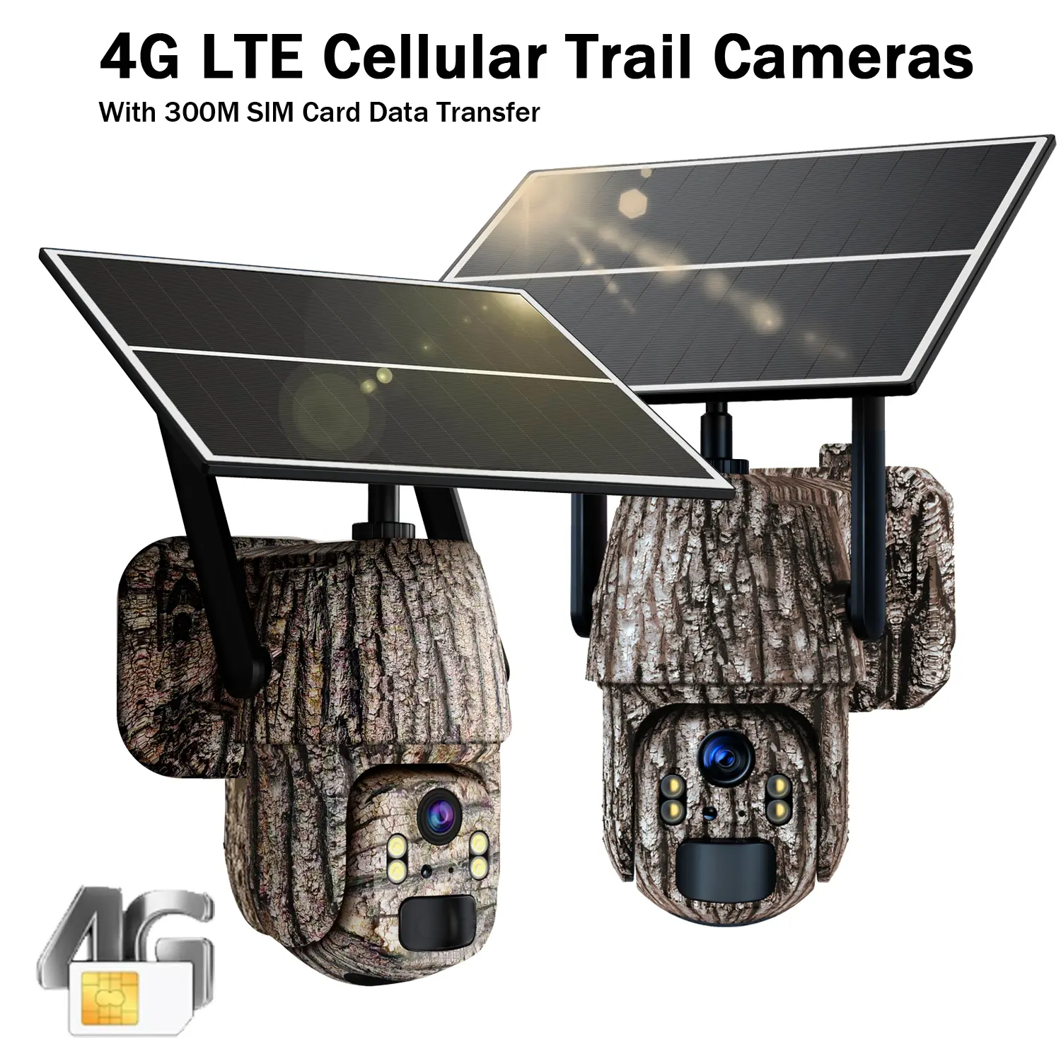4G LTE Solar-Powered Camouflage Video Surveillance Camera - Wireless Outdoor HD 360° Coverage Waterproof Hunting Camera, No WiFi Needed, Remote APP Control, Motion Activated, Night Vision, Includes Cellular Data Card (Cellular Data Plan Required)