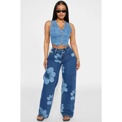 Born To Bloom Baggy Denim Jeans - Dark Wash