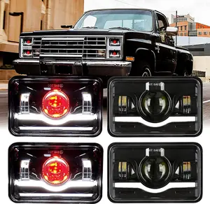 4Pcs 4x6 Inch LED Headlights Dot Approved with Red Devil Eye DRL Compatible for 1986 Che-vrolet CK 10 Rectangular H4656 H4651 H4642 H4652 Fit For Peterbilt 357 378 379 XR400 XR250 XR650