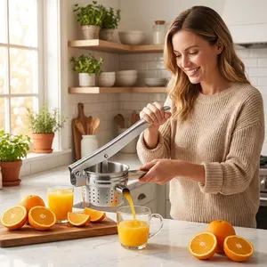 Stainless Steel Manual Citrus Juicer, Hand Press Lemon Orange Squeezer with Bowl, Heavy Duty Kitchen Fruit Juice Extractor