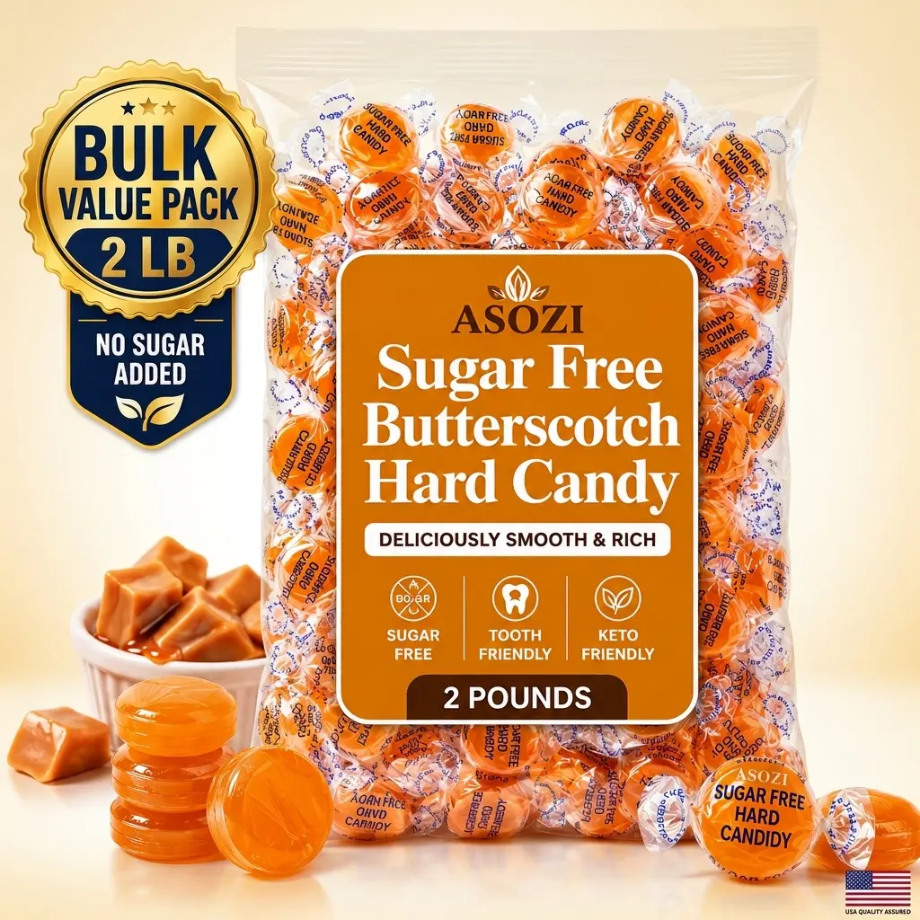 Sugar Free Butterscotch Hard Candy - 2lb of Sugar Free Hard Candies Individually Wrapped - Classic Buttery Sweetness, Perfect for Gatherings or Guilt-Free Treats