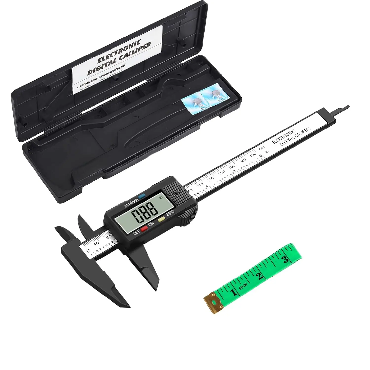 Digital Vernier Caliper, 0-6" Calipers Measuring Tool - Electronic Micrometer Caliper, Auto-Off Feature, Inch and Millimeter Conversion + 1 Pcs Tape Measure for DIY Measurement