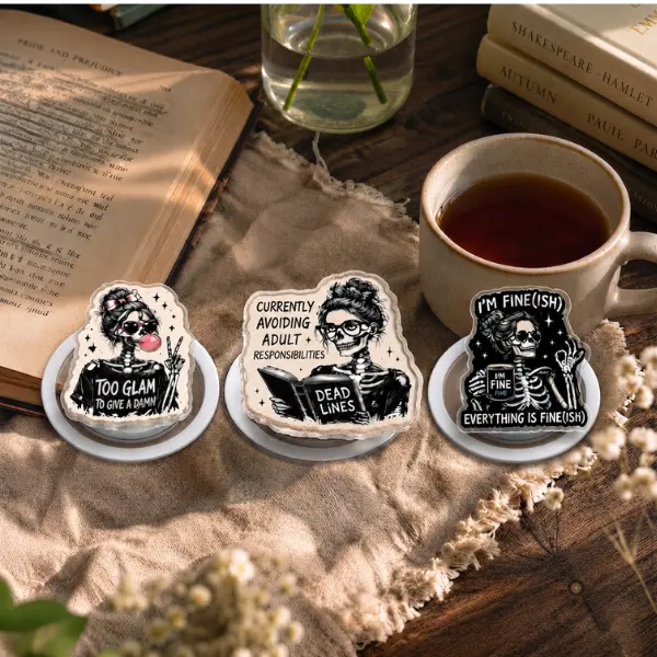 Too Glam to Give a Damn Skeleton MagSafe Phone Grip, Sarcastic Girl PopSocket, Cute Spooky Reader Accessory, Trendy BookTok Gift, Aesthetic Phone Holder