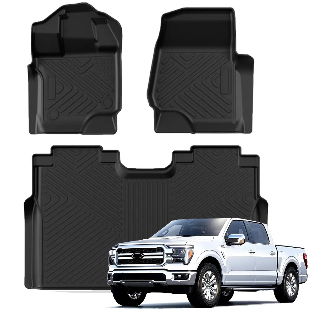 Black Floor Mats for Ford F150/F-150 2015-2024 2025 SuperCrew Cab (Includes 22-24 Lightning Models) All Weather Protection TPE Rubber Floor Liners Accessories, Odorless Anti-Slip, 1st & 2nd Row #fathersdaygift