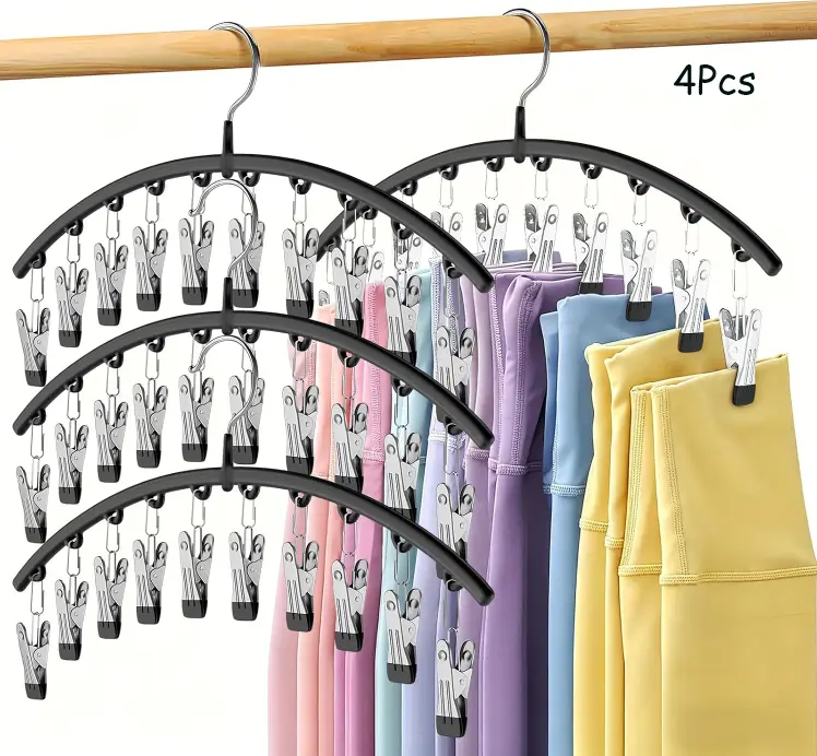 【Appreciation Sale】Multifunctional Metal Legging Hanger 2-Pack - Home Accessory with Smooth Plastic, Rubber-Grip Edges, 10 Clips Holds 20 Leggings, Space-Saving Storage Organization for Dorms, Black
